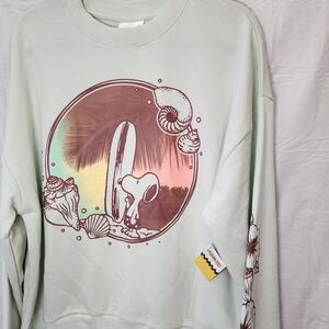 Peanuts Mint Sweatshirt with Maroon Floral Sleeve Art